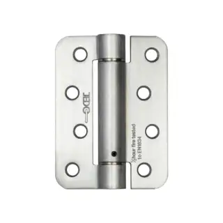 J9800RSC Frelan Hardware Jedo Steel Radiused Single Action Spring Hinges 102mm x 76mm x 2&period;7mm &lpar;Pack of 3&rpar; Satin Chrome