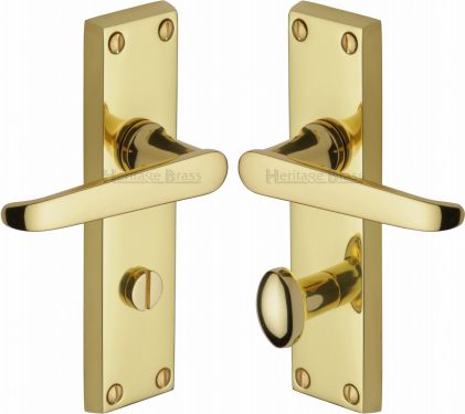 Click Here To Enlarge This Photo Of V3930-PB Heritage Brass Door Handle For Bathroom Victoria Design Polished Brass Finish