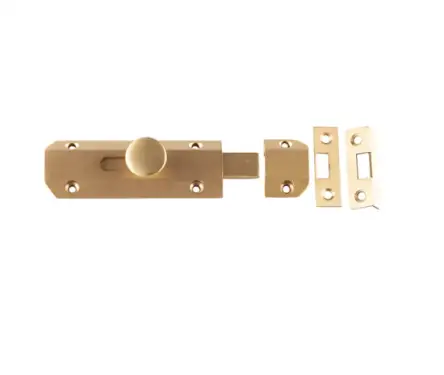 Click Here To Enlarge This Photo Of JV167SB Frelan Hardware Jedo Architectural Slide Door Bolt 100mm x 35mm Satin Brass