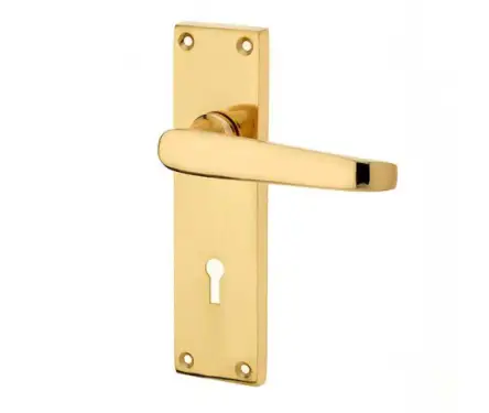 Click Here To Enlarge This Photo Of JV30PB Frelan Hardware Jedo Victorian Straight Door Handles on Lockplate Polished Brass