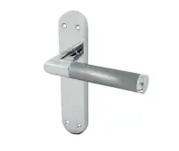 JV437PCSC Frelan Hardware Jedo Mitred Suite Door Handles on Latchplate Polished Chrome&sol;Satin Chrome