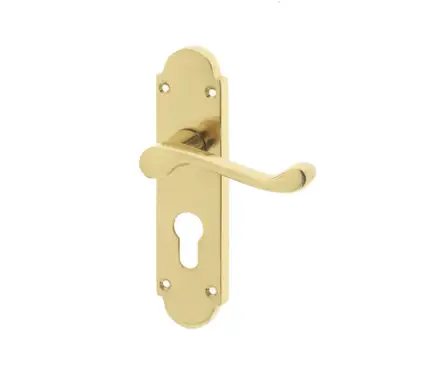 Click Here To Enlarge This Photo Of JV250EPB Frelan Hardware Jedo Epsom Suite Door Handles on Euro Profile Lockplate Polished Brass