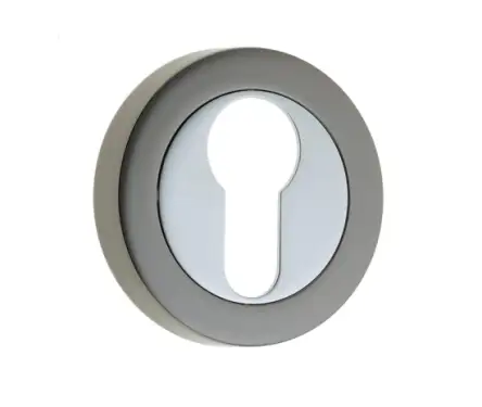 Click Here To Enlarge This Photo Of JV503EPCBN Frelan Hardware Jedo Dual Euro Profile Escutcheon on 50mm Round Rose Polished Chrome &sol; Polished Black Nickel