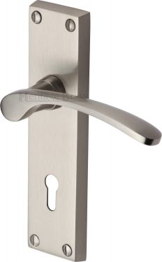 Click Here To Enlarge This Photo Of V4130-SN Heritage Brass Door Handle Lever Lock Sophia Design Satin Nickel Finish