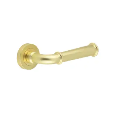 Click Here To Enlarge This Photo Of JV847SB Frelan Hardware Jedo 'Classic' Lever Handles on Round Rose - Satin Brass