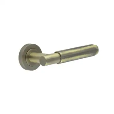Click Here To Enlarge This Photo Of JV848AB Frelan Hardware Jedo 'Bloom' Lever Handles on Round Rose - Antique Brass