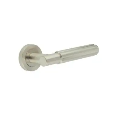 Click Here To Enlarge This Photo Of JV848SN Frelan Hardware Jedo 'Bloom' Lever Handles on Round Rose - Satin Nickel