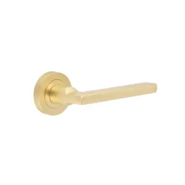 Click Here To Enlarge This Photo Of JV600SB Frelan Hardware Jedo 'Jet' Lever Handles on Round Rose Satin Brass