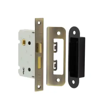 Click Here To Enlarge This Photo Of JL470AB Frelan Hardware Jedo Kontrax 2 Lever Sashlock with Square Forend & Radiused Strike Plate 65mm Antique Brass