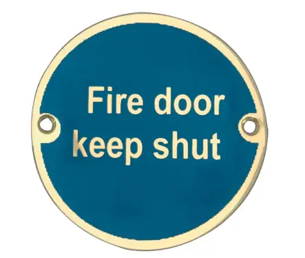 Click Here To Enlarge This Photo Of JS100PB Frelan Hardware &lpar;Stainless Steel&rpar; Fire Door Keep Shut Sign 75mm Polished Brass