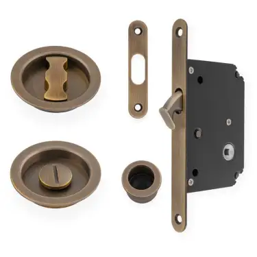 Click Here To Enlarge This Photo Of AW110RAB - Alexander & Wilks Radius Sliding Door Lock Set &lpar;Round Roses&rpar; - Antique Brass