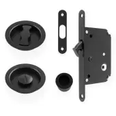 AW110RBL - Alexander & Wilks Radius Sliding Door Lock Set &lpar;Round Roses&rpar;  - Black