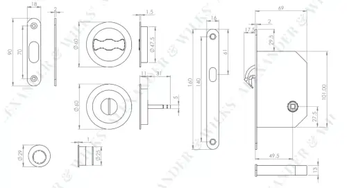 Click Here To Enlarge This Photo Of AW110RSBPVD - Alexander & Wilks Radius Sliding Door Lock Set &lpar;Round Roses&rpar;  - Satin Brass PVD