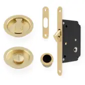 AW110RSBPVD - Alexander & Wilks Radius Sliding Door Lock Set &lpar;Round Roses&rpar;  - Satin Brass PVD