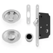 AW110RSC - Alexander & Wilks Radius Sliding Door Lock Set &lpar;Round Roses&rpar;  - Satin Chrome