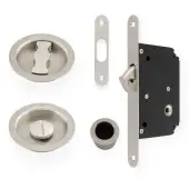 AW110RSN - Alexander & Wilks Radius Sliding Door Lock Set &lpar;Round Roses&rpar;  - Satin Nickel