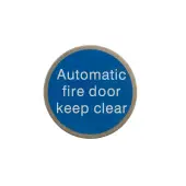 Atlantic - AS75AFDKCASSS 'Automatic Fire Door Keep Clear' Disc Sign 75mm &lpar;Self Adhesive&rpar; - Satin Stainless Steel