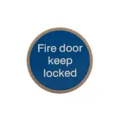 Atlantic - AS75FDKLASSS 'Fire Door Keep Locked' Disc Sign 75mm &lpar;Self Adhesive&rpar; - Satin Stainless Steel