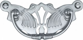 V5021-SC Heritage Brass Cabinet Pull Ornate Plate Design Satin Chrome Finish