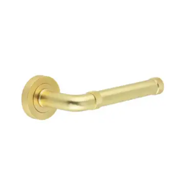 Click Here To Enlarge This Photo Of JV853SB Frelan Hardware Jedo 'Midtown' Lever Handles on Round Rose - Satin Brass