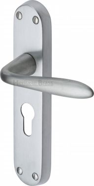 Click Here To Enlarge This Photo Of V6057-SC Heritage Brass Door Handle For Euro Profile Plate Sutton Design Satin Chrome Finish