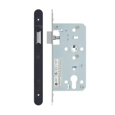 Click Here To Enlarge This Photo Of VDL0055-L-R-PCB - Zoo Hardware Vier DIN Latch 55mm Backset with 2pc Radius Forend - Powder Coated Black Finish