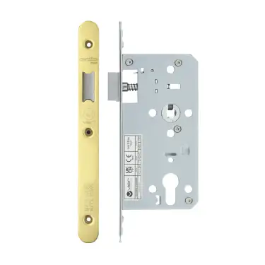 Click Here To Enlarge This Photo Of VDL0055-L-R-PVDG - Zoo Hardware Vier DIN Latch 55mm Backset with 2pc Radius Forend - PVD Gold Finish