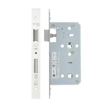 Click Here To Enlarge This Photo Of VDL7855-PCW - Zoo Hardware Vier DIN Bathroom Lock 55mm Backset &lpar;78mm Centres&rpar; with 2pc Square Forend - Powder Coated White Finish