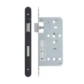 VDL7855-R-PCB - Zoo Hardware Vier DIN Bathroom Lock 55mm Backset &lpar;78mm Centres&rpar; with 2pc Radius Forend - Powder Coated Black Finish