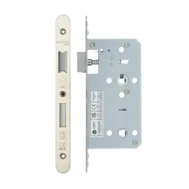 Click Here To Enlarge This Photo Of VDL7855-R-SSS - Zoo Hardware Vier DIN Bathroom Lock 55mm Backset &lpar;78mm Centres&rpar; with 2pc Radius Forend - Satin Stainless Steel Finish