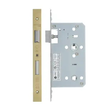 Click Here To Enlarge This Photo Of VDL7860-PVDSB - Zoo Hardware Vier DIN Bathroom Lock 60mm Backset &lpar;78mm Centres&rpar; with 2pc Square Forend - PVD Satin Brass Finish