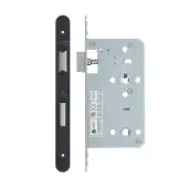 VDL7860-R-PCB - Zoo Hardware Vier DIN Bathroom Lock 60mm Backset &lpar;78mm Centres&rpar; with 2pc Radius Forend - Powder Coated Black Finish