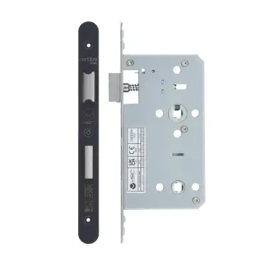 Click Here To Enlarge This Photo Of VDL7860-R-PVDBLK - Zoo Hardware Vier DIN Bathroom Lock 60mm Backset &lpar;78mm Centres&rpar; with 2pc Radius Forend - PVD Black Finish