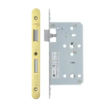 Click Here To Enlarge This Photo Of VDL7860-R-PVDG - Zoo Hardware Vier DIN Bathroom Lock 60mm Backset &lpar;78mm Centres&rpar; with 2pc Radius Forend - PVD Gold Finish