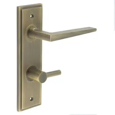 Click Here To Enlarge This Photo Of BUR-10AB-456AB-82AB Frelan Hardware Burlington 'Mayfair' Door Handles on 78mm DIN Bathroom Backplate with Antique Brass Easy Turn & Release