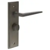 BUR-10DB-453DB-81DB Frelan Hardware Burlington 'Mayfair' Door Handles on 57mm Bathroom Backplate with Dark Bronze Turn & Release &lpar;Inner 3&rpar;