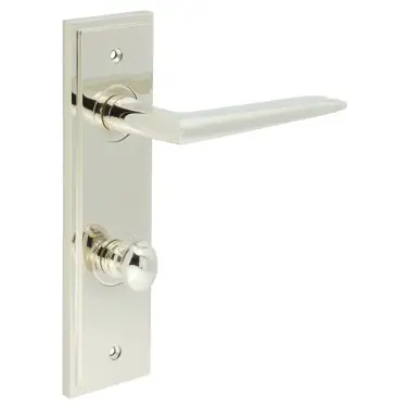 Click Here To Enlarge This Photo Of BUR-10PN-456PN-80PN Frelan Hardware Burlington 'Mayfair' Door Handles on 78mm DIN Bathroom Backplate with Polished Nickel Turn & Release &lpar;Inner 1&rpar;