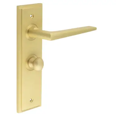 Click Here To Enlarge This Photo Of BUR-10SB-453SB-80SB Frelan Hardware Burlington 'Mayfair' Door Handles on 57mm Bathroom Backplate with Satin Brass Turn & Release &lpar;Inner 1&rpar;