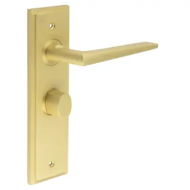 Click Here To Enlarge This Photo Of BUR-10SB-453SB-81SB Frelan Hardware Burlington 'Mayfair' Door Handles on 57mm Bathroom Backplate with Satin Brass Turn & Release &lpar;Inner 3&rpar;