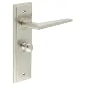 BUR-10SN-453SN-80SN Frelan Hardware Burlington 'Mayfair' Door Handles on 57mm Bathroom Backplate with Satin Nickel Turn & Release &lpar;Inner 1&rpar;