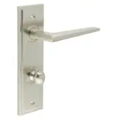 BUR-10SN-456SN-80SN Frelan Hardware Burlington 'Mayfair' Door Handles on 78mm DIN Bathroom Backplate with Satin Nickel Turn & Release &lpar;Inner 1&rpar;