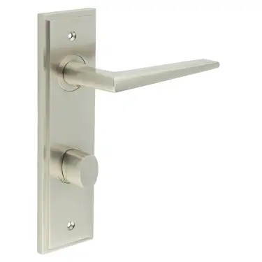 Click Here To Enlarge This Photo Of BUR-10SN-456SN-81SN Frelan Hardware Burlington 'Mayfair' Door Handles on 78mm DIN Bathroom Backplate with Satin Nickel Turn & Release &lpar;Inner 3&rpar;