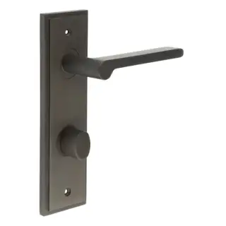 BUR-15DB-456DB-81DB Frelan Hardware Burlington 'Fitzrovia' Door Handles on 78mm DIN Bathroom Backplate with Dark Bronze Turn & Release &lpar;Inner 3&rpar;