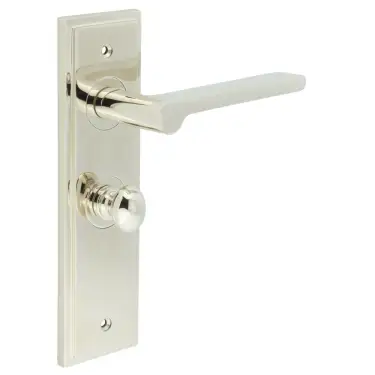 Click Here To Enlarge This Photo Of BUR-15PN-453PN-80PN Frelan Hardware Burlington 'Fitzrovia' Door Handles on 57mm Bathroom Backplate with Polished Nickel Turn & Release &lpar;Inner 1&rpar;