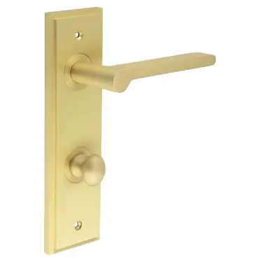 Click Here To Enlarge This Photo Of BUR-15SB-456SB-80SB Frelan Hardware Burlington 'Fitzrovia' Door Handles on 78mm DIN Bathroom Backplate with Satin Brass Turn & Release &lpar;Inner 1&rpar;