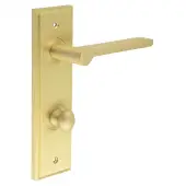 BUR-15SB-456SB-80SB Frelan Hardware Burlington 'Fitzrovia' Door Handles on 78mm DIN Bathroom Backplate with Satin Brass Turn & Release &lpar;Inner 1&rpar;