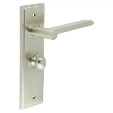 Click Here To Enlarge This Photo Of BUR-15SN-453SN-80SN Frelan Hardware Burlington 'Fitzrovia' Door Handles on 57mm Bathroom Backplate with Satin Nickel Turn & Release &lpar;Inner 1&rpar;