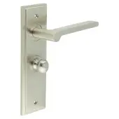 BUR-15SN-453SN-80SN Frelan Hardware Burlington 'Fitzrovia' Door Handles on 57mm Bathroom Backplate with Satin Nickel Turn & Release &lpar;Inner 1&rpar;