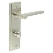 BUR-15SN-456SN-80SN Frelan Hardware Burlington 'Fitzrovia' Door Handles on 78mm DIN Bathroom Backplate with Satin Nickel Turn & Release &lpar;Inner 1&rpar;