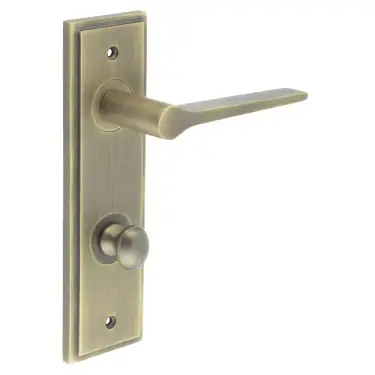 Click Here To Enlarge This Photo Of BUR-20AB-456AB-80AB Frelan Hardware Burlington 'Knightsbridge' Door Handles on 78mm DIN Bathroom Backplate with Antique Brass Turn & Release &lpar;Inner 1&rpar;